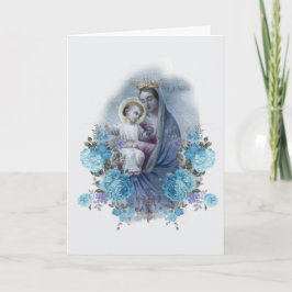 Tarjeta Virgen María Floral Católica Vintage Religiosa