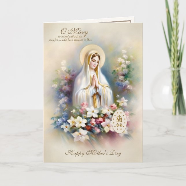 Tarjeta Virgen María Floral del Día de la Madre Religiosa (Anverso)