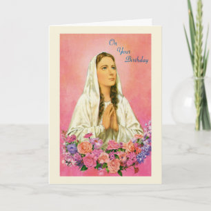 Tarjeta Virgen María Floral Religiosa Cumpleaños de mediad