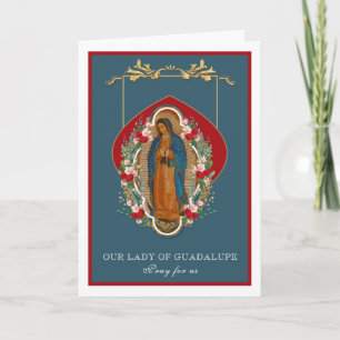 Tarjeta Virgen María Guadalupe Rosas Religiosas Vintage