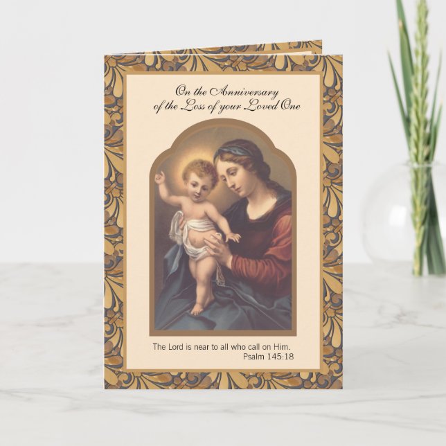 Tarjeta Virgen María Jesús Aniversario de la Pérdida del A (Anverso)