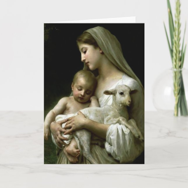 Tarjeta Virgen María Jesús Cordero religioso (Anverso)