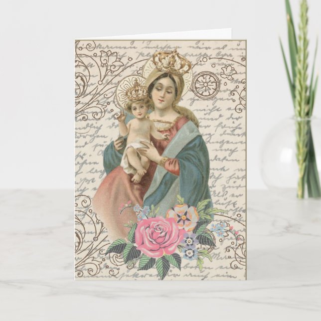 Tarjeta Virgen María Jesús Día de la Madre Antiguo (Anverso)