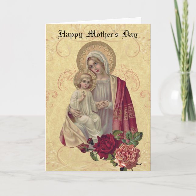 Tarjeta Virgen María Jesús Día de la Madre Antiguo (Anverso)