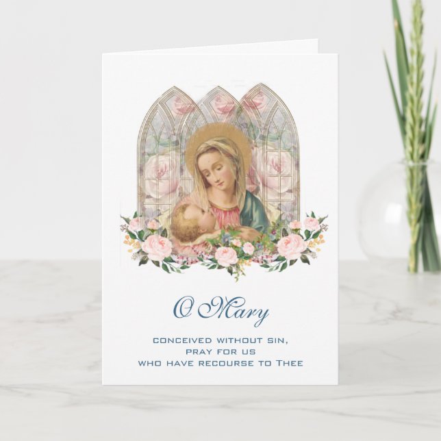 Tarjeta Virgen María Jesús Día de la Madre Católico (Anverso)