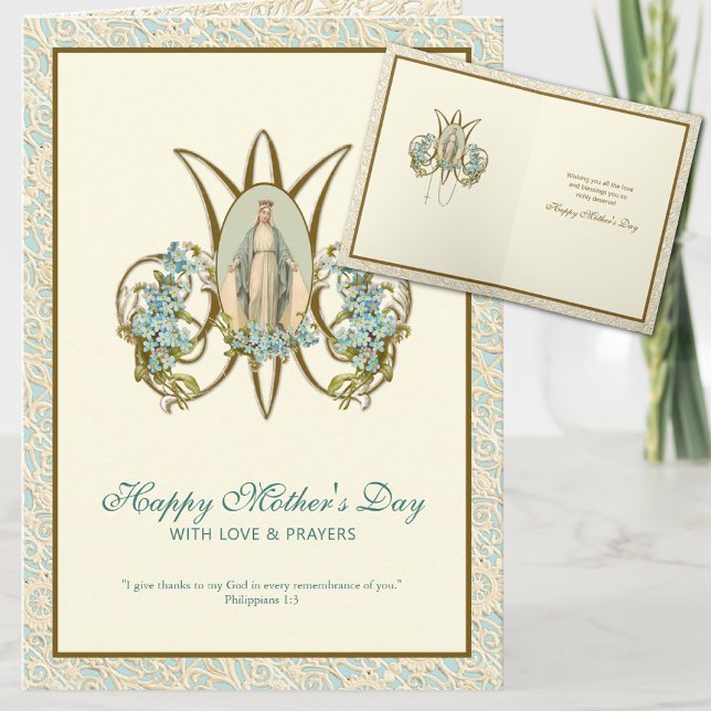 Tarjeta Virgen María Jesús Religioso Católico Floral (Subido por el creador)