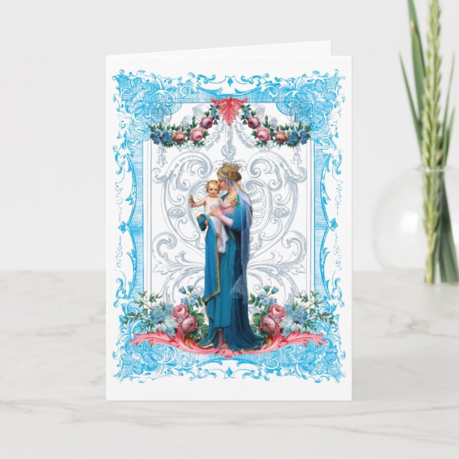 Tarjeta Virgen María Jesús Religioso Católico Vintage (Anverso)