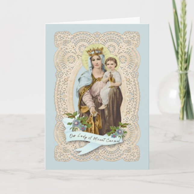 Tarjeta Virgen María Jesús Religioso Monte Carmelo (Anverso)