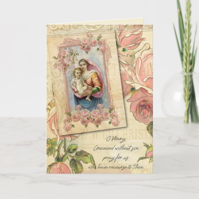 Tarjeta Virgen María Jesús Rosas religiosos de la época (Anverso)