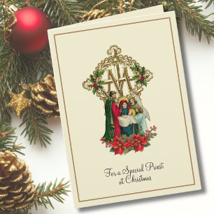 Tarjeta Virgen María Jesús Sacerdote Flor de Nochebuena