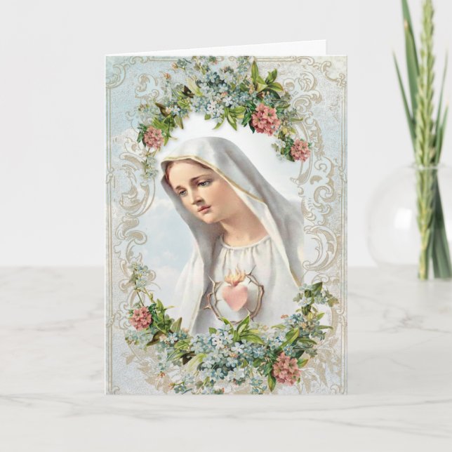 Tarjeta Virgen María Nuestra Señora de Fátima Floral Relig (Anverso)
