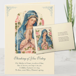 Tarjeta Virgen María Oración Floral Pensando en Ti