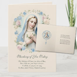 Tarjeta Virgen María Oración Floral Pensando en Ti