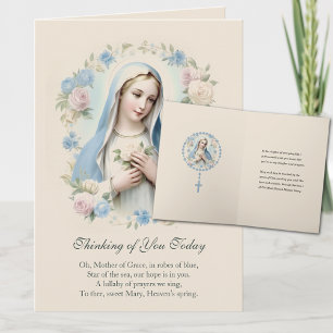 Tarjeta Virgen María Oración Floral Pensando en Ti