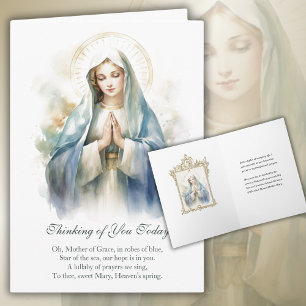 Tarjeta Virgen María Oración Floral Pensando en Ti