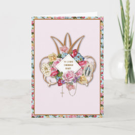 Tarjeta Virgen María Rosas religiosos Rosario Floral Catól