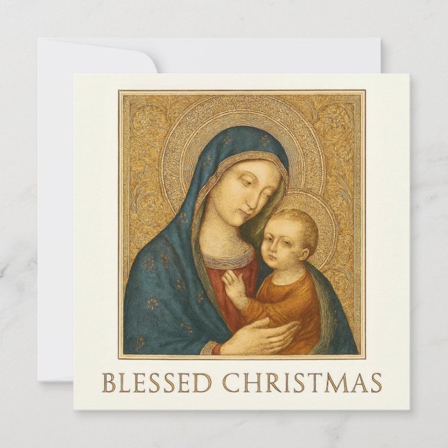 Tarjeta Virgen María y Niño Jesús benditos de Navidad (Anverso)
