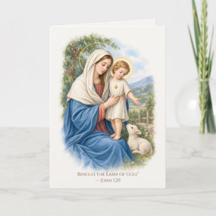 Tarjeta Virgen María y Niño Jesús Cordero de Dios Religios
