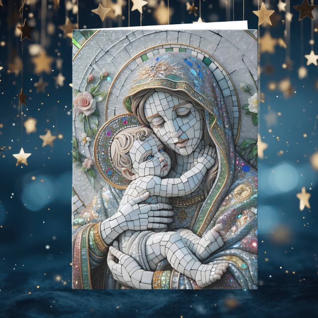 Tarjeta Virgen María y Niño Jesús | Estatua de Mosaico (Subido por el creador)