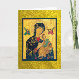 Tarjeta Virgen María y niño Jesús icono en el oro