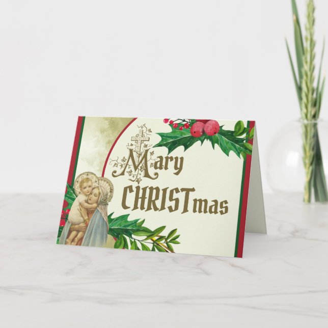 Tarjeta Virgen Religiosa Católica María Bebé Jesús Holly (Anverso)