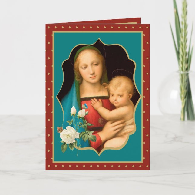 Tarjeta Virgen Religiosa María con el Niño Jesús Rosa Blan (Anverso)