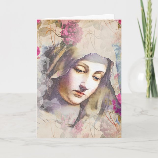 Tarjeta Virgen religiosa María Floral Católica (Anverso)