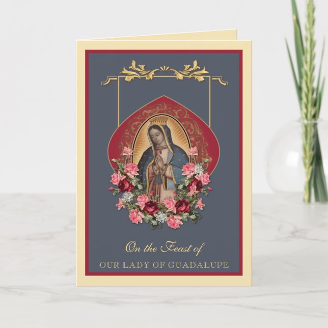 Tarjeta Virgen Religiosa María Guadalupe Fiesta Española (Anverso)