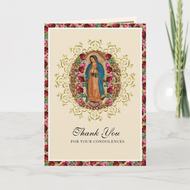 Tarjeta Virgen Religiosa María Guadalupe Funeral Católico (Anverso)