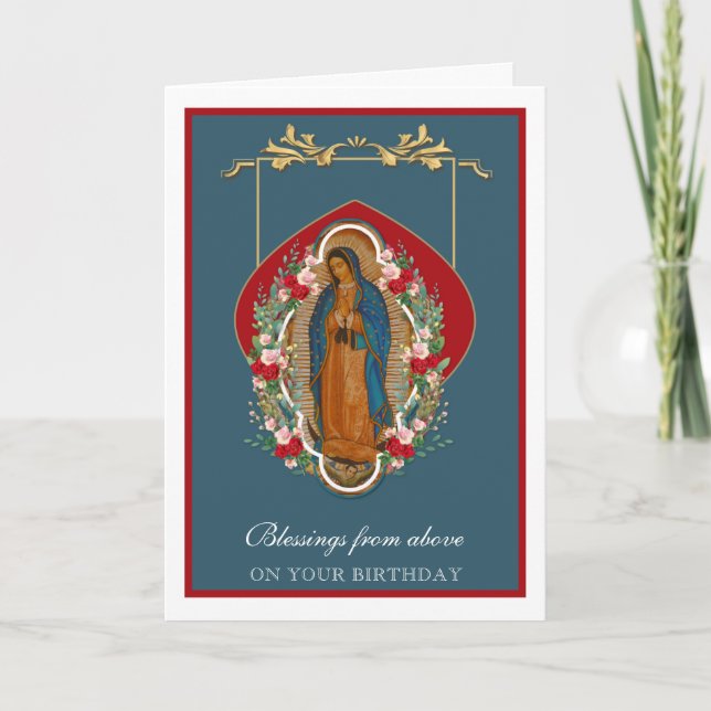 Tarjeta Virgen Religiosa María Guadalupe Rosas Españolas (Anverso)