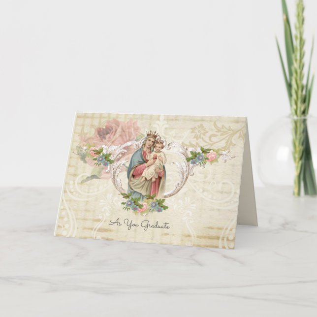 Tarjeta Virgen Religiosa María Jesús Graduada Católica (Anverso)