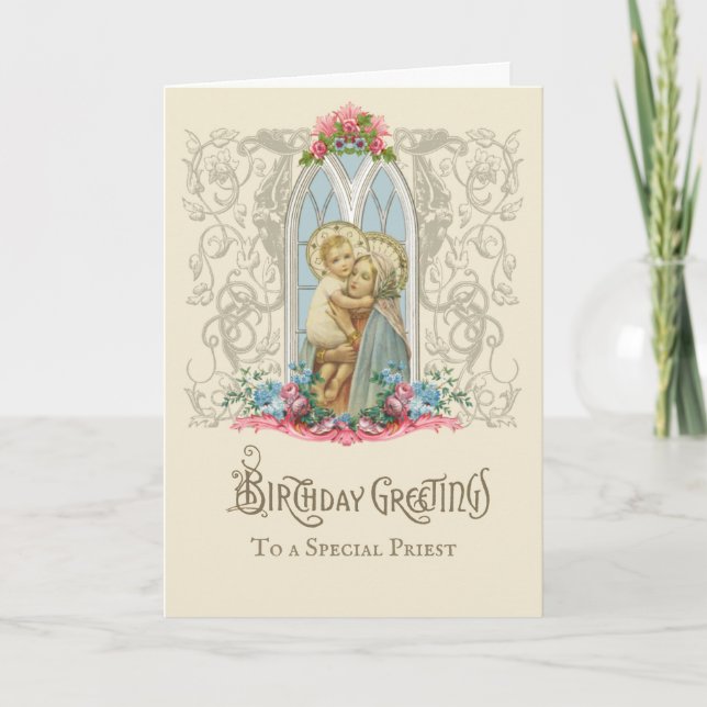 Tarjeta Virgen Religiosa María Jesús Sacerdote Católico (Anverso)