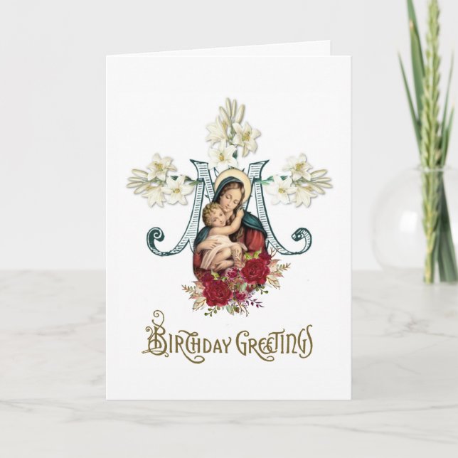 Tarjeta Virgen Religiosa María Jesús Vintage Católico (Anverso)
