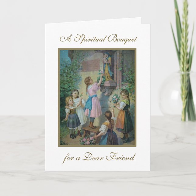 Tarjeta Virgen Religiosa María Oraciones Espirituales Bouq (Anverso)