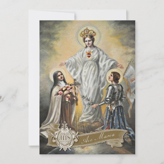 Tarjeta Virgen religiosa María San Juana Teresa de Arco (Anverso)