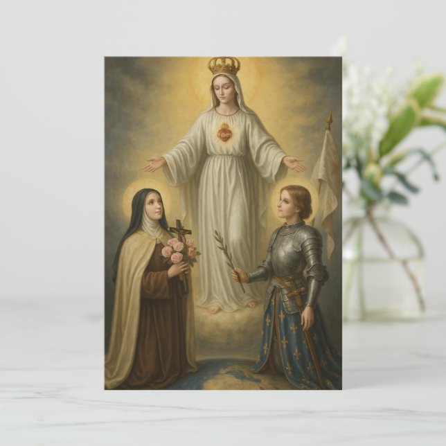 Tarjeta Virgen religiosa María St. Therese Juana de Arco  (Anverso de pie)