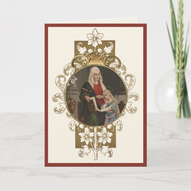 Tarjeta Virgen Santa Ana María Religiosa Elegante (Anverso)