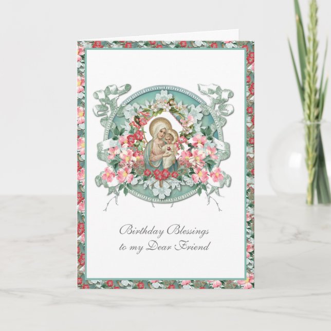 Tarjeta Virgen Vintage Religiosa María Jesús Floral (Anverso)