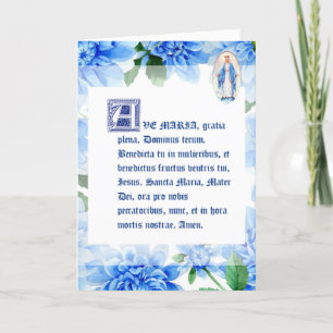 TARJETA VIRGIN MARY   AVE MARIA LATIN   BLUE DAHLIAS