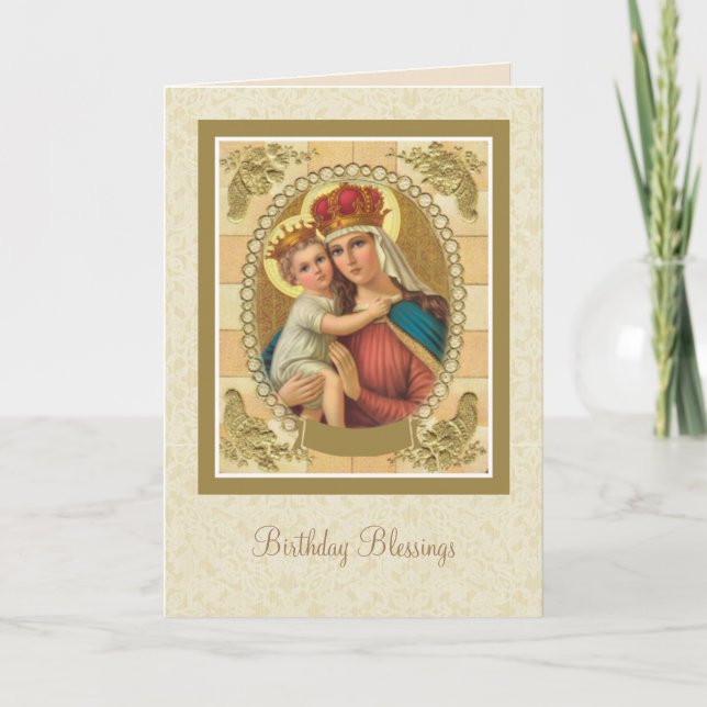 Tarjeta Virgin Mary Cumpleaños Ocasión Especial Católica (Anverso)