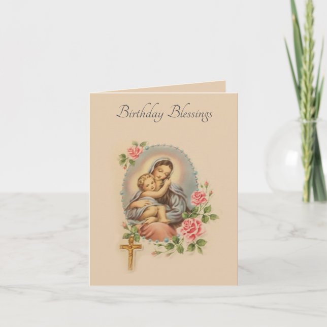 Tarjeta Virgin Mary de Bendición de Cumpleaños Tra (Anverso)