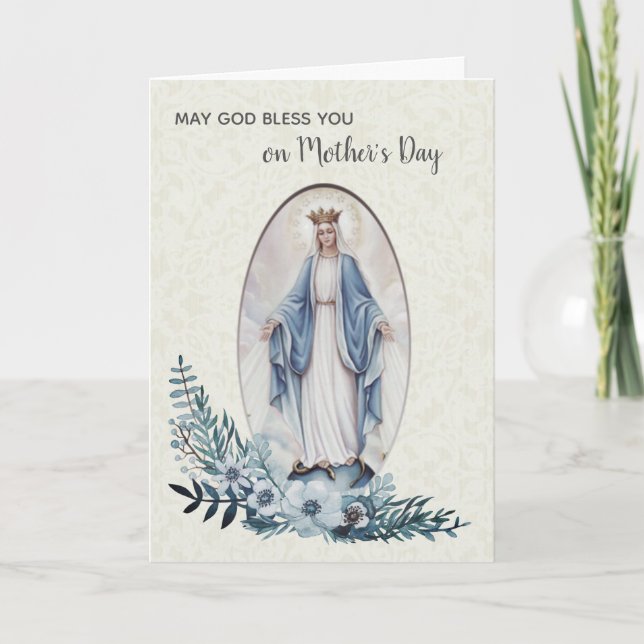 TARJETA VIRGIN MARY | DÍA DE LA MADRE| FLORES AZULES (Anverso)