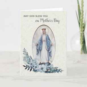 TARJETA VIRGIN MARY   DÍA DE LA MADRE  FLORES AZULES