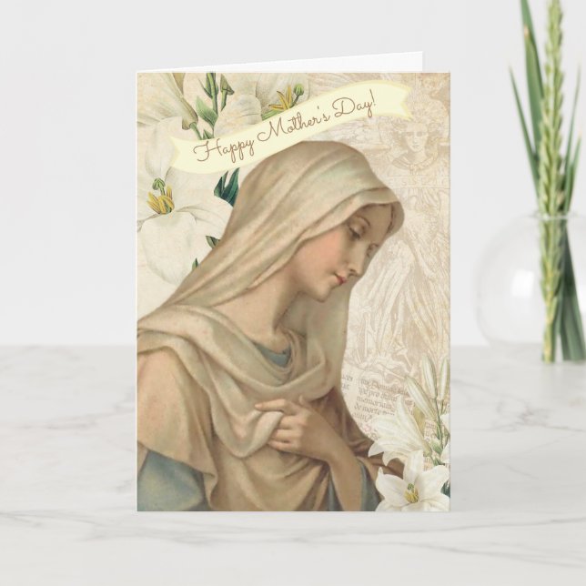 Tarjeta Virgin Mary Lilies Religiosa Angel Vintage (Anverso)