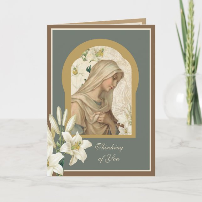 Tarjeta Virgin Mary Lilies Rezo de Poema Religioso (Anverso)