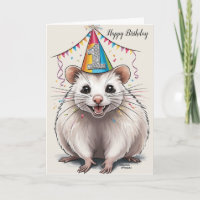Virginia Opossum vistiendo gorra de cumpleaños
