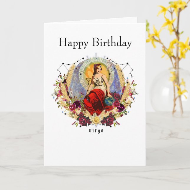 Tarjeta VIRGO Zodiac Septiembre Nombre personal de cumplea (flor amarilla)