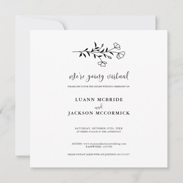 Tarjeta virtual de invitación a la boda floral bla (Anverso)