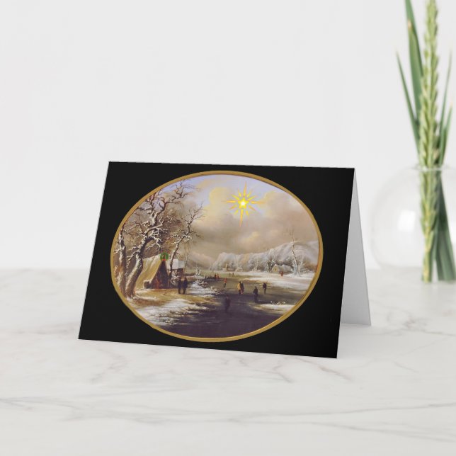 Tarjeta víspera para Navidades de patinaje sobre i (Anverso)