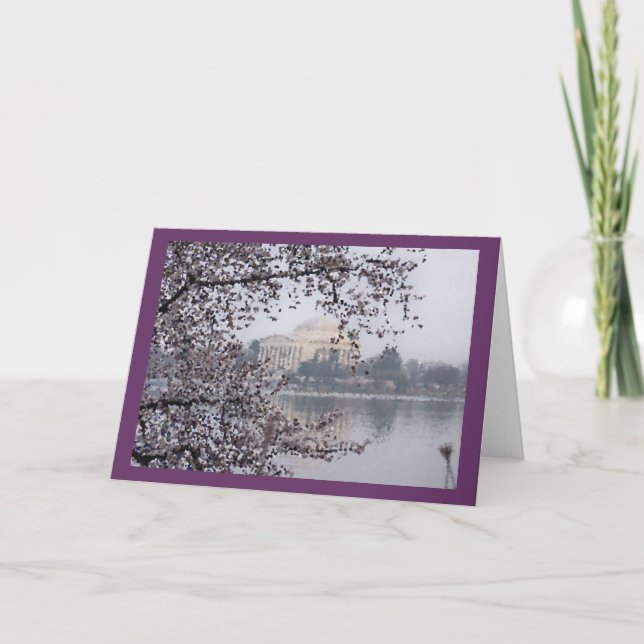 Tarjeta Vista artística de flores de cerezo en el lavabo (Anverso)